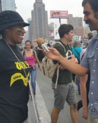 Joyce giving a radio interview.