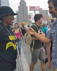 Joyce giving a radio interview.